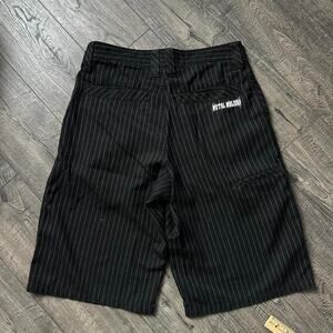 Vintage 00s Pin Striped Long Black Skull Metal Mulisha Short
